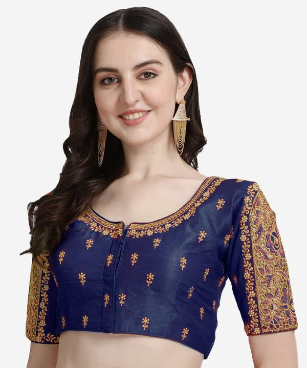 Malishka Women's Blue Colour Phantom Silk Readymade Blouse