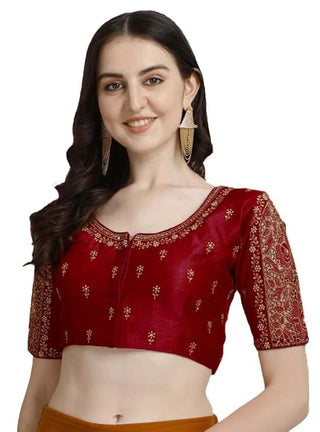 Malishka Women's Maroon Colour Phantom Silk Readymade Blouse - Distacart