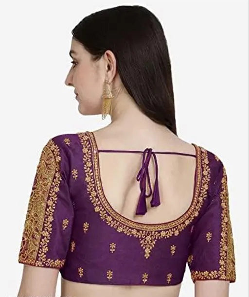 Malishka Women's Purple Colour Phantom Silk Readymade Blouse - Distacart