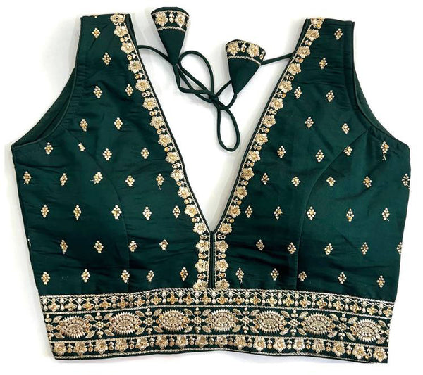 Malishka Women's Dark Green Colour Silk Readymade Blouse - Distacart