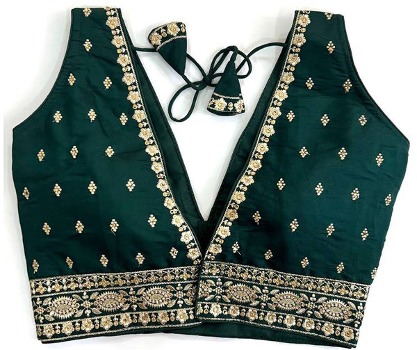 Malishka Women's Dark Green Colour Silk Readymade Blouse - Distacart