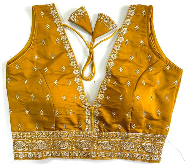 Malishka Women's Mustard Colour Silk Readymade Blouse