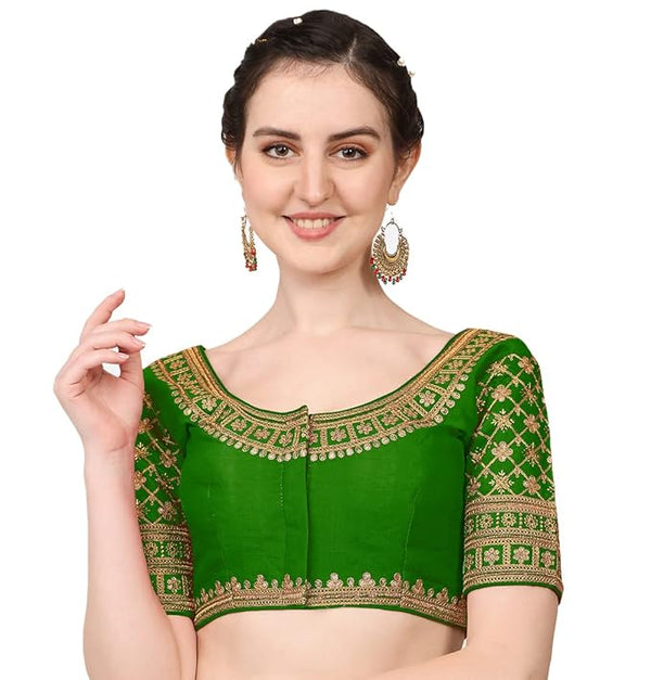 Malishka Women's Green Colour Silk Readymade Blouse - Distacart