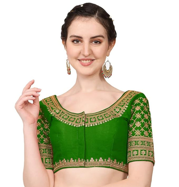Malishka Women's Green Colour Silk Readymade Blouse - Distacart