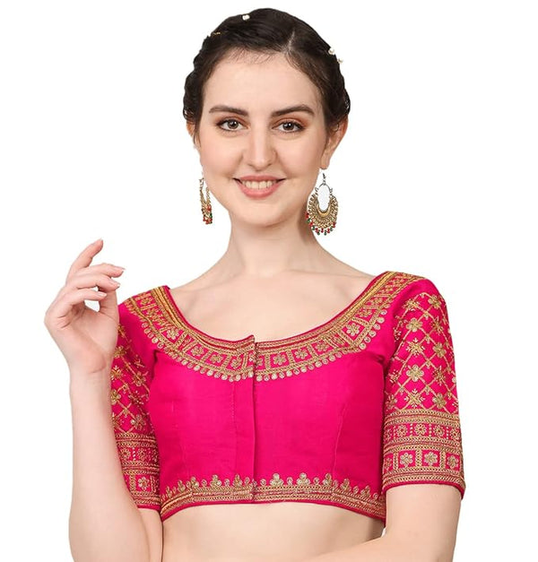 Malishka Women's Pink Colour Silk Readymade Blouse