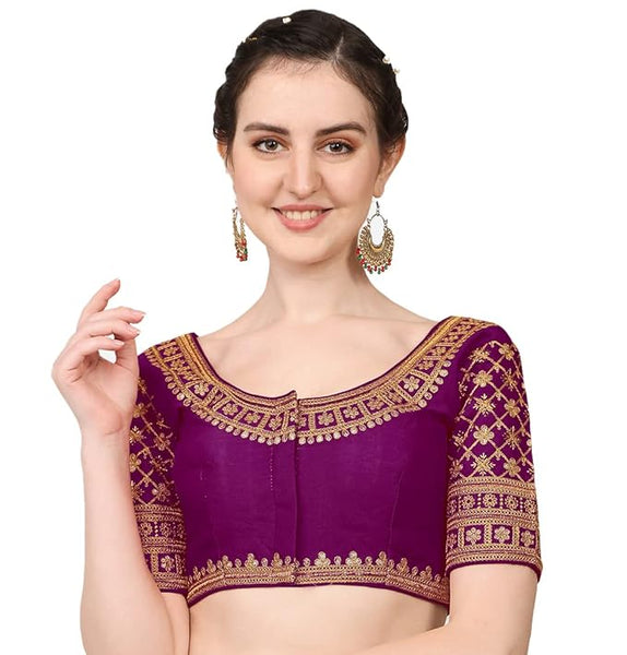 Malishka Women's Purple Colour Silk Readymade Blouse - Distacart