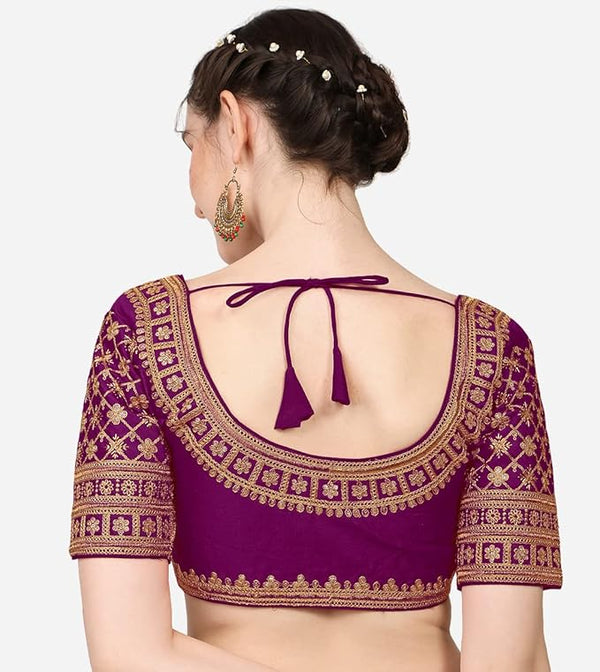 Malishka Women's Purple Colour Silk Readymade Blouse - Distacart