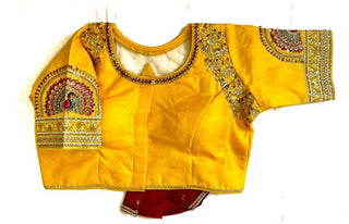 Malishka Women's Mustard Colour Shining silk Readymade Blouse - Distacart