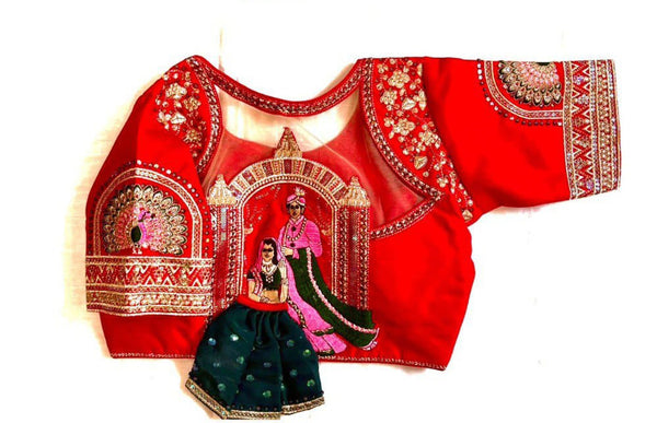 Malishka Women's Red Colour Shining silk Readymade Blouse