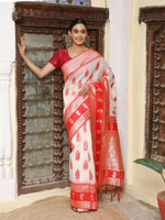Thumbnail for Astita White & Red Linen Cotton Saree