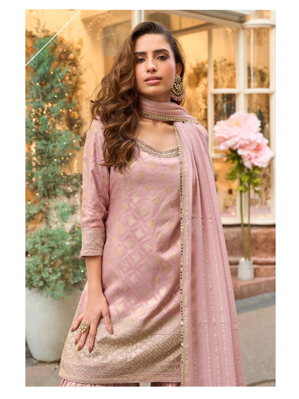 Aarshi Fashions Baby Pink Shimmer Silk Full Stitched Sharara Suits - Distacart