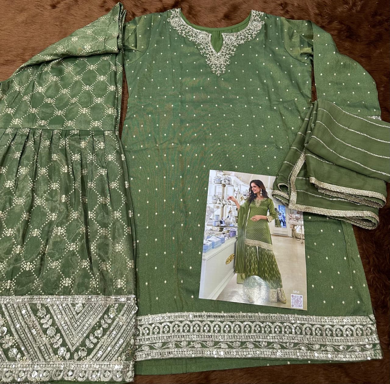 Aarshi Fashions Leaf Green Shimmer Silk Full Stitched Sharara Suits - Distacart