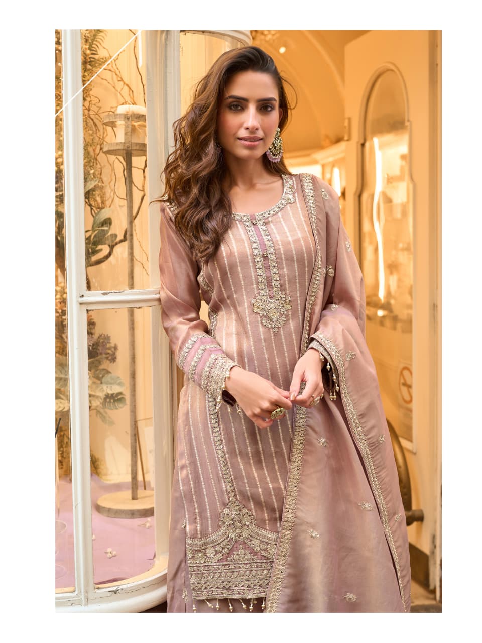 Aarshi Fashions Peach Shimmer Silk Full Stitched Sharara Suits - Distacart