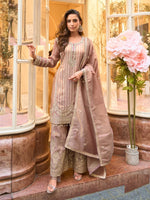 Thumbnail for Aarshi Fashions Peach Shimmer Silk Full Stitched Sharara Suits