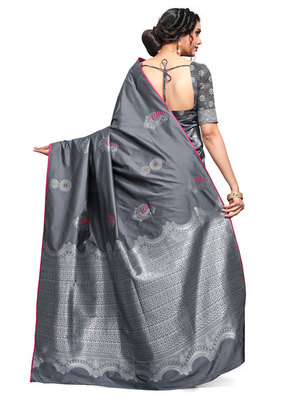Vamika Weaving Banarasi Jacquard Grey Kanjivaram Saree - Distacart