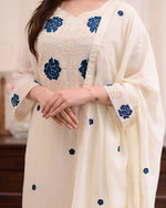 Thumbnail for Preksha Creation White Wedding Special Women Viscose with Embroidery Kurti With Dupatta And Pant