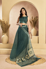 Thumbnail for Vastranavya Morpeach Digital Printed Linen Ready To Wear Pocket Saree with Unstitched Blouse - Distacart