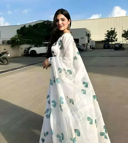 Dishitha Creation Women Floral Printed Designer Gown - Off White - Distacart