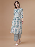 Thumbnail for Women Tie Up Tassel Neck Printed Kurta With Pant, Multicolor - Hiral Fashion - Distacart