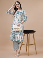 Thumbnail for Women Tie Up Tassel Neck Printed Kurta With Pant, Multicolor - Hiral Fashion - Distacart