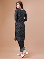 Thumbnail for Embroidered Chevron Printed Cotton Kurta With Pant, Multicolor - Hiral Fashion - Distacart