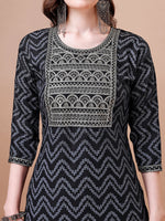 Thumbnail for Embroidered Chevron Printed Cotton Kurta With Pant, Multicolor - Hiral Fashion - Distacart