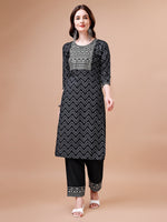 Thumbnail for Embroidered Chevron Printed Cotton Kurta With Pant, Multicolor - Hiral Fashion - Distacart