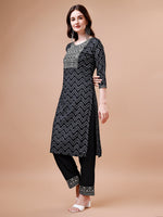 Thumbnail for Embroidered Chevron Printed Cotton Kurta With Pant, Multicolor - Hiral Fashion - Distacart