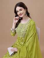 Thumbnail for Embroidered & Floral Printed Cotton Kurta With Pant & Dupatta Set, Multicolor - Hiral Fashion - Distacart