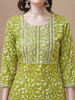 Thumbnail for Embroidered & Floral Printed Cotton Kurta With Pant & Dupatta Set, Multicolor - Hiral Fashion - Distacart