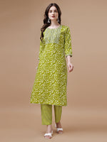 Thumbnail for Embroidered & Floral Printed Cotton Kurta With Pant & Dupatta Set, Multicolor - Hiral Fashion - Distacart