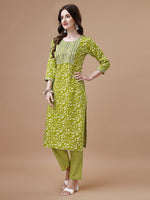 Thumbnail for Embroidered & Floral Printed Cotton Kurta With Pant & Dupatta Set, Multicolor - Hiral Fashion - Distacart