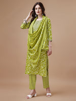Thumbnail for Embroidered & Floral Printed Cotton Kurta With Pant & Dupatta Set, Multicolor - Hiral Fashion - Distacart