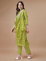 Thumbnail for Embroidered & Floral Printed Cotton Kurta With Pant & Dupatta Set, Multicolor - Hiral Fashion - Distacart