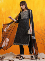 Thumbnail for Embroidered & Bandhani Printed Kurta With Pant & Dupatta, Black - Hiral Fashion - Distacart