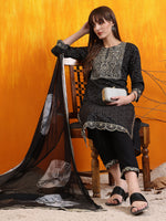 Thumbnail for Embroidered & Bandhani Printed Kurta With Pant & Dupatta, Black - Hiral Fashion - Distacart