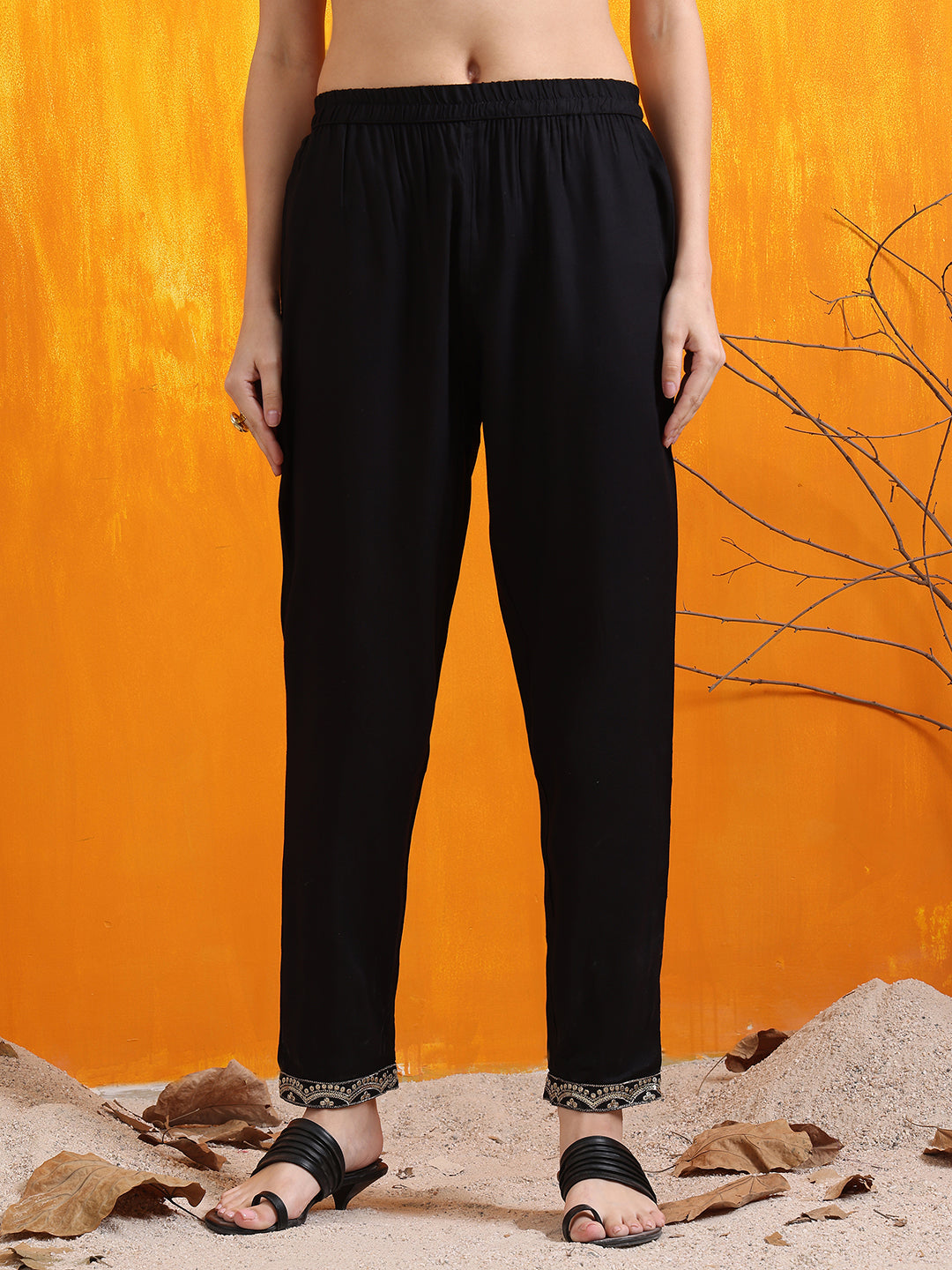 Embroidered & Bandhani Printed Kurta With Pant & Dupatta, Black - Hiral Fashion - Distacart