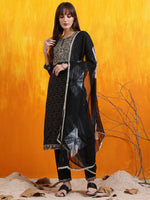 Thumbnail for Embroidered & Bandhani Printed Kurta With Pant & Dupatta, Black - Hiral Fashion - Distacart
