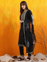 Thumbnail for Embroidered & Bandhani Printed Kurta With Pant & Dupatta, Black - Hiral Fashion - Distacart