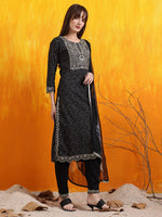 Thumbnail for Embroidered & Bandhani Printed Kurta With Pant & Dupatta, Black - Hiral Fashion - Distacart