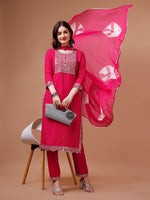 Thumbnail for Yoke & Hem Embroidered Bandhani Printed Kurta,Pant & Dupatta Set, Multicolor - Hiral Fashion - Distacart