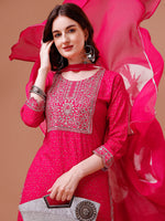 Thumbnail for Yoke & Hem Embroidered Bandhani Printed Kurta,Pant & Dupatta Set, Multicolor - Hiral Fashion - Distacart