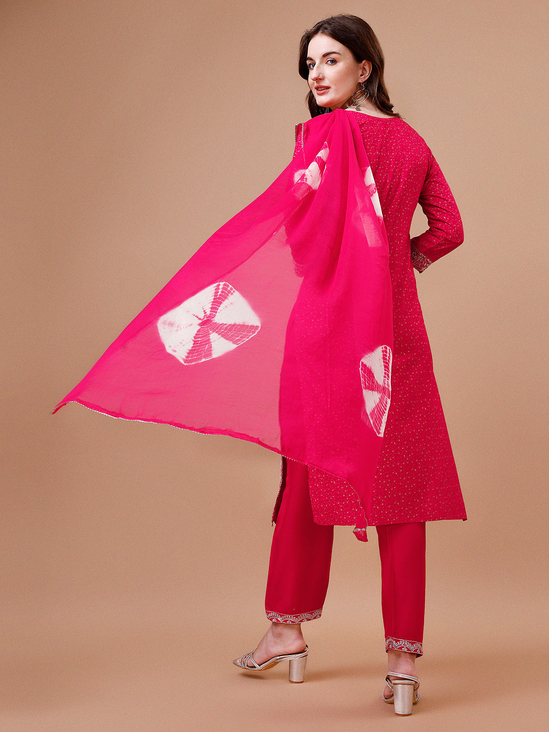 Yoke & Hem Embroidered Bandhani Printed Kurta,Pant & Dupatta Set, Multicolor - Hiral Fashion - Distacart