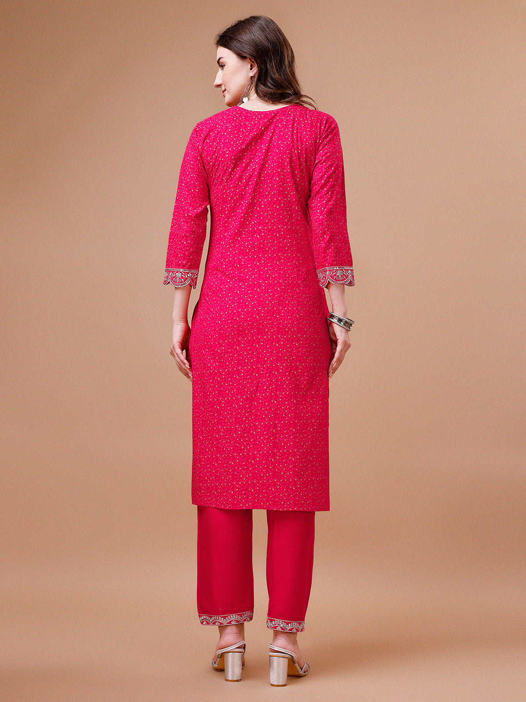 Yoke & Hem Embroidered Bandhani Printed Kurta,Pant & Dupatta Set, Multicolor - Hiral Fashion - Distacart