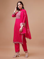Thumbnail for Yoke & Hem Embroidered Bandhani Printed Kurta,Pant & Dupatta Set, Multicolor - Hiral Fashion - Distacart