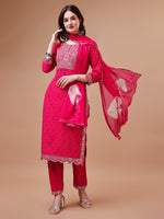 Thumbnail for Yoke & Hem Embroidered Bandhani Printed Kurta,Pant & Dupatta Set, Multicolor - Hiral Fashion - Distacart