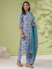 Janasya Regular Poly Cotton White Floral Round Neck Kurta Set - Distacart