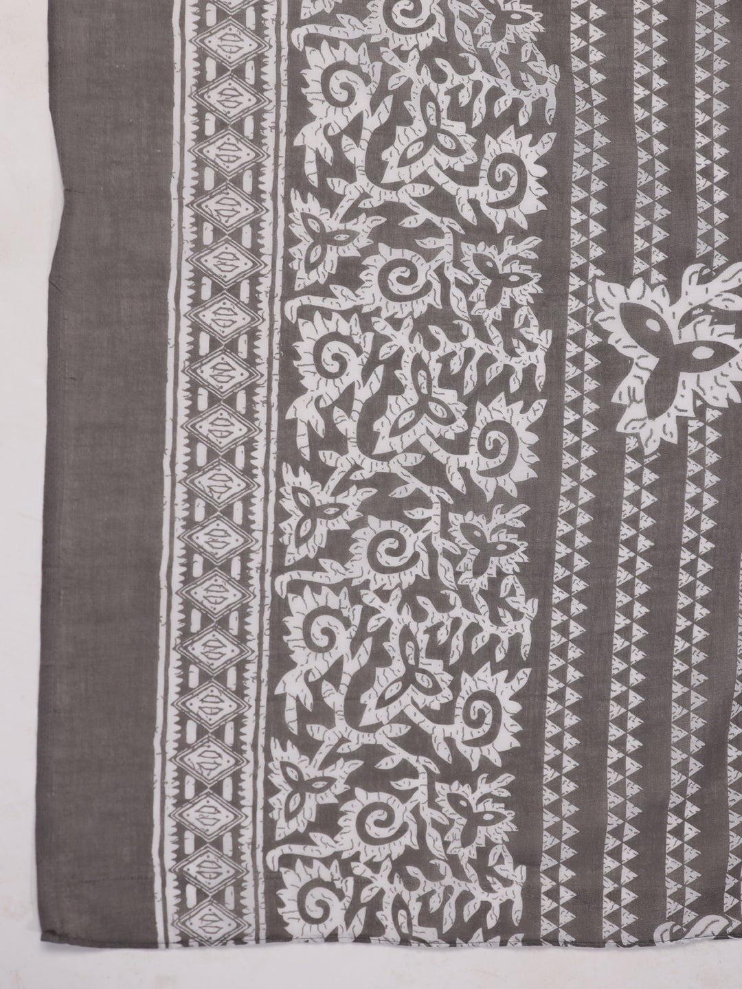 Janasya Regular Poly Cotton Grey Ethnic Motifs V-Neck Kurta,Bottom & Dupatta - Distacart