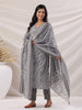 Janasya Regular Poly Cotton Grey Ethnic Motifs V-Neck Kurta,Bottom & Dupatta - Distacart