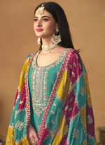 Thumbnail for Vegaa Fashion Sky Blue Chinon Silk Embroidered Salwar Suit